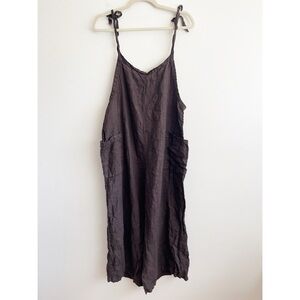 Meo Meli Brown Linen Wide Leg Jumpsuit One Size lagenlook chocolate artsy boho